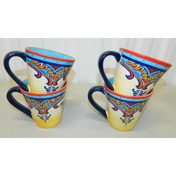 Euro Ceramica Mugs Set of 2 Zanzibar Coffee Tea Stoneware Hand Painted Floral - Picture 8 of 9